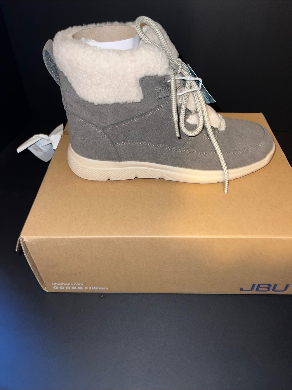 JBU woman’s  Gray Suede Lace-Up Winter Boot with Shearling